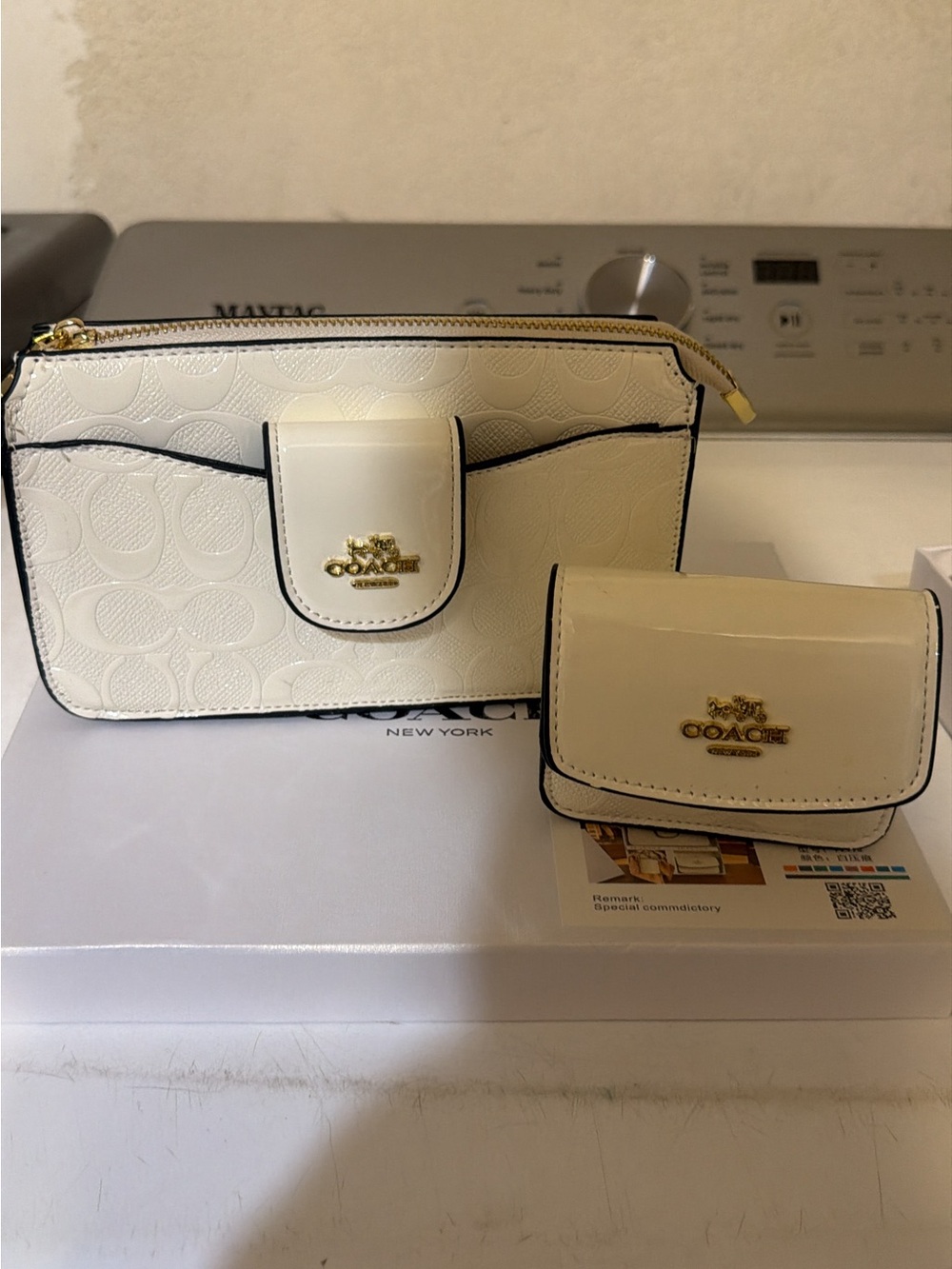Coach White Mini Crossbody and Card Wallet Set with Gold Hardware